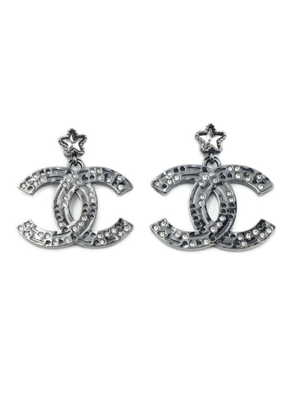 Chanel Earrings CC Logo Star Silver Metal